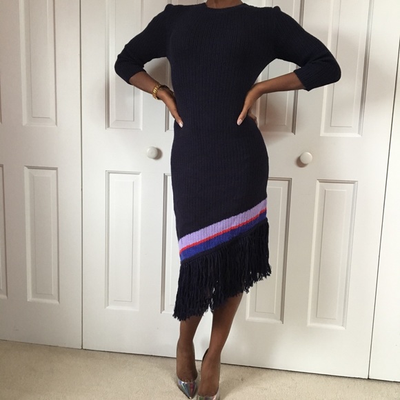 Anthropologie Dresses & Skirts - Navy Anthropologie fringe trim sweater dress